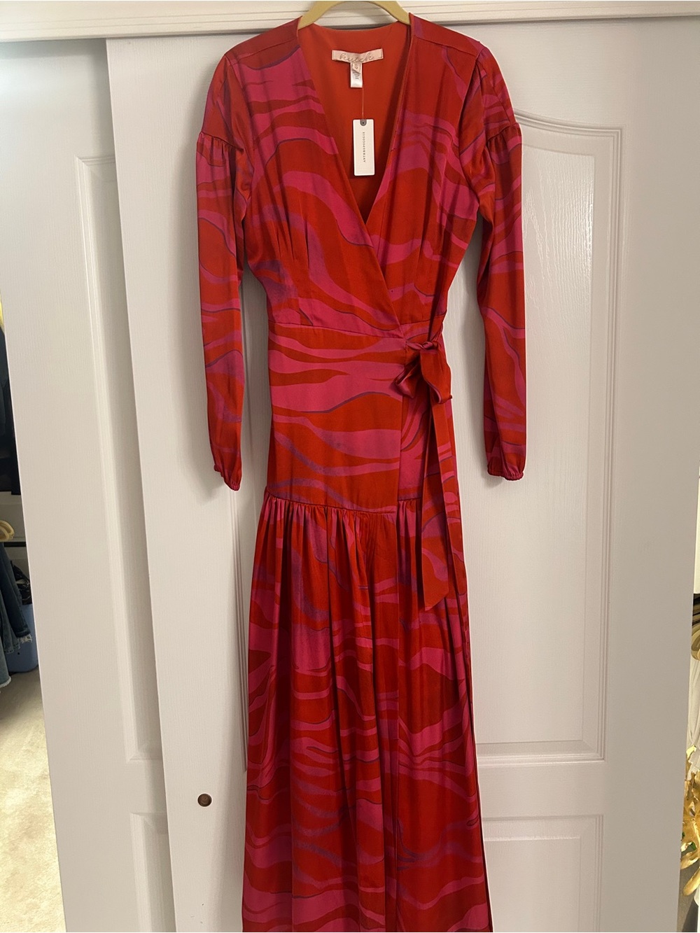 Anthropologie Women's Red & Pink Wrap Maxi Dress size small